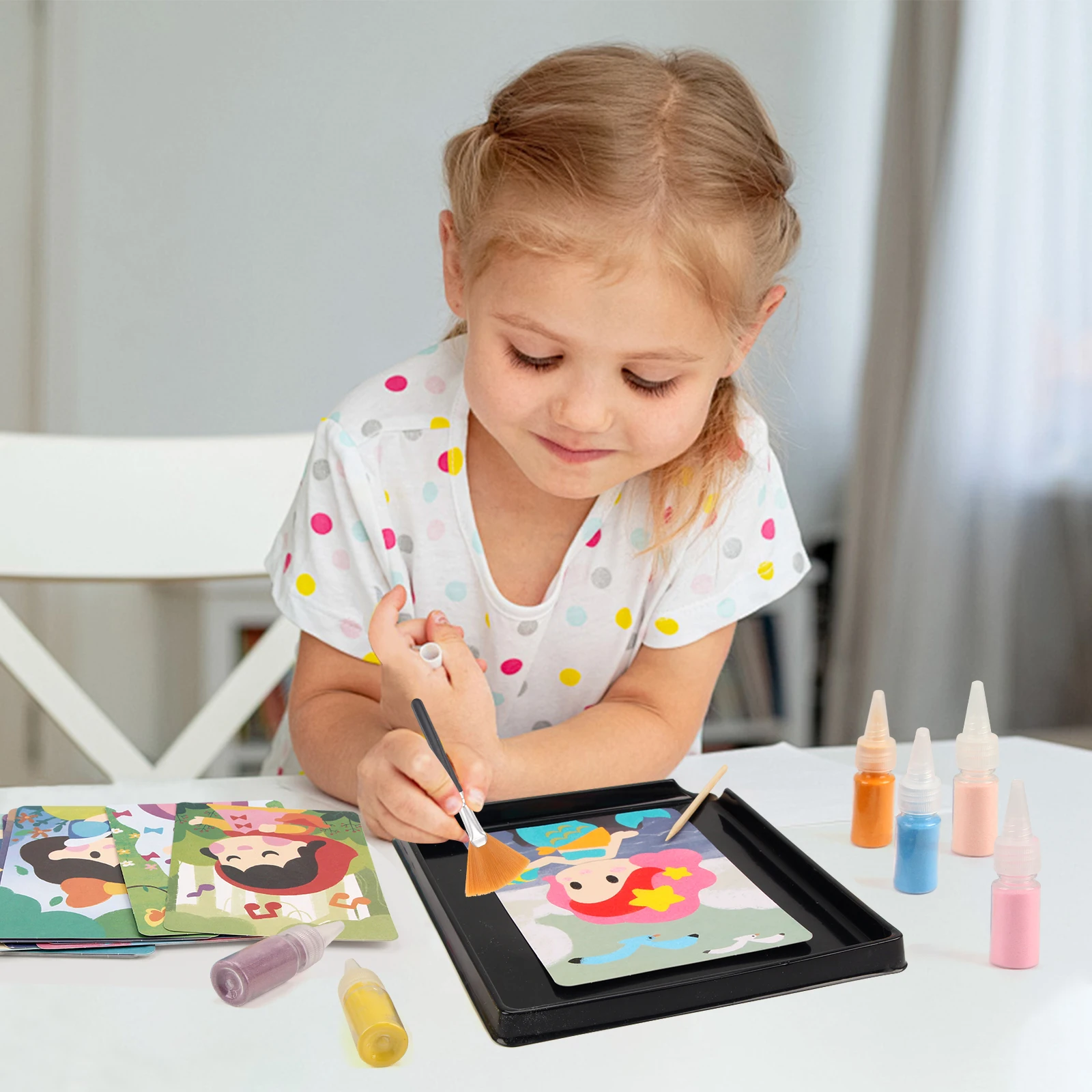 Sand Art Kit DIY Sand Painting Craft 14 Color 12 Princess Sand Painting Cards Montessori Toys Educational Toys for Kids Gifts