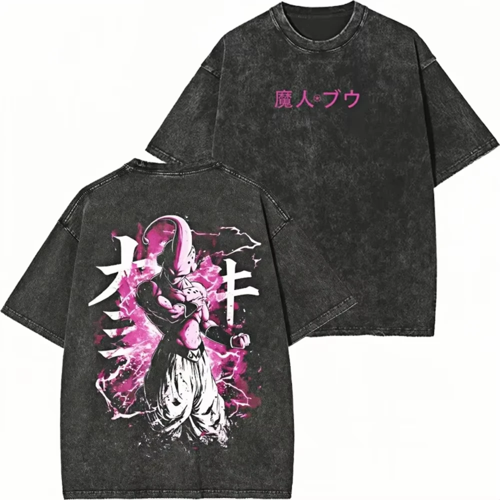 Dragon Ball Son Goku Majin Buu Washed Grafik-Print T-Shirt Unisex Sommer Kurzarm Reine Streetwear Tees Y2k Top 2026