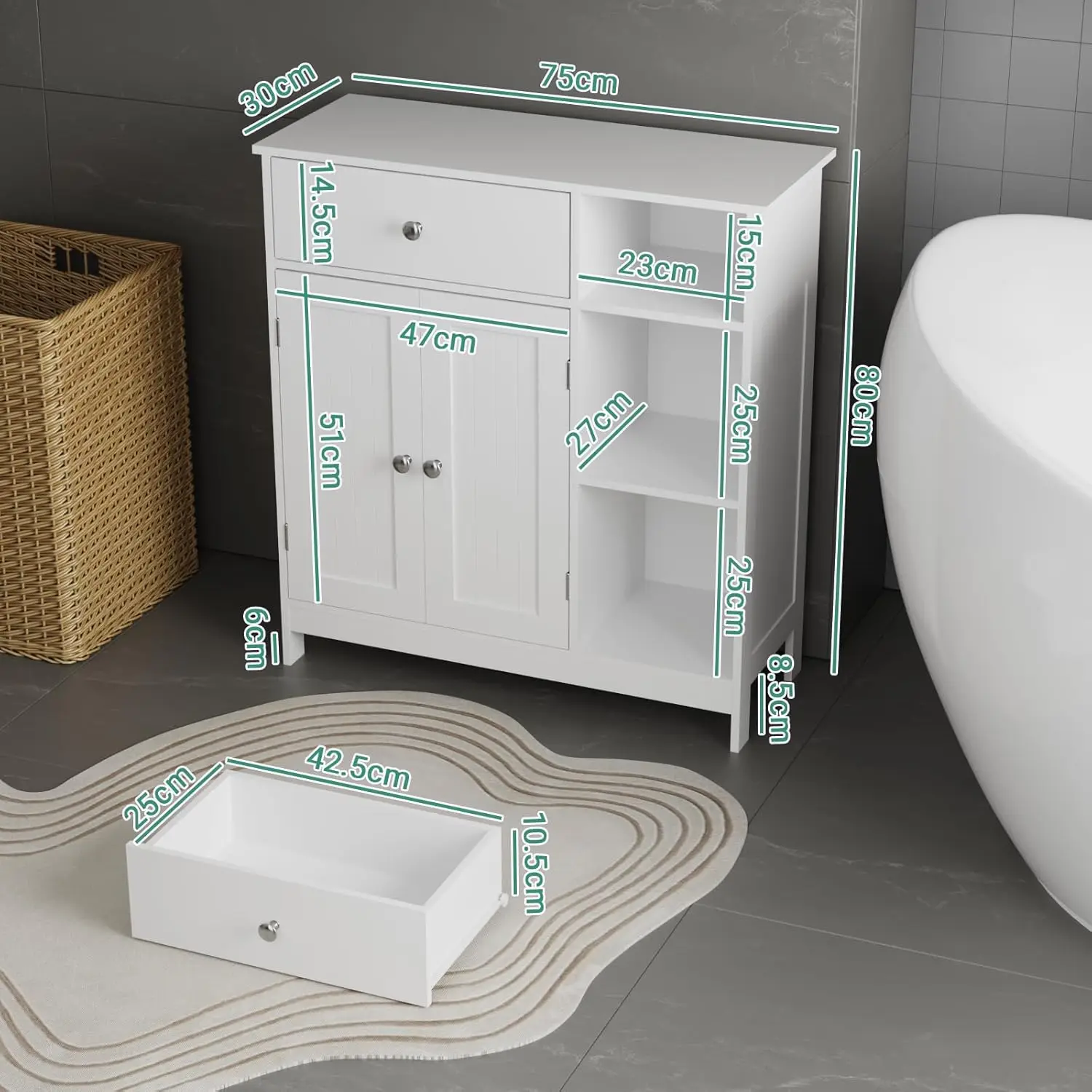 **/Floor Cabinet Freestanding Storage Cupboard With Drawer Hallway Cabinet With Shelves Organizer