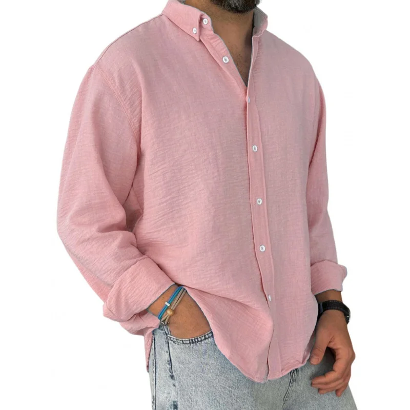 New Shirt Men's Clothing Washed Cotton Button Long Sleeve Men's Shirt