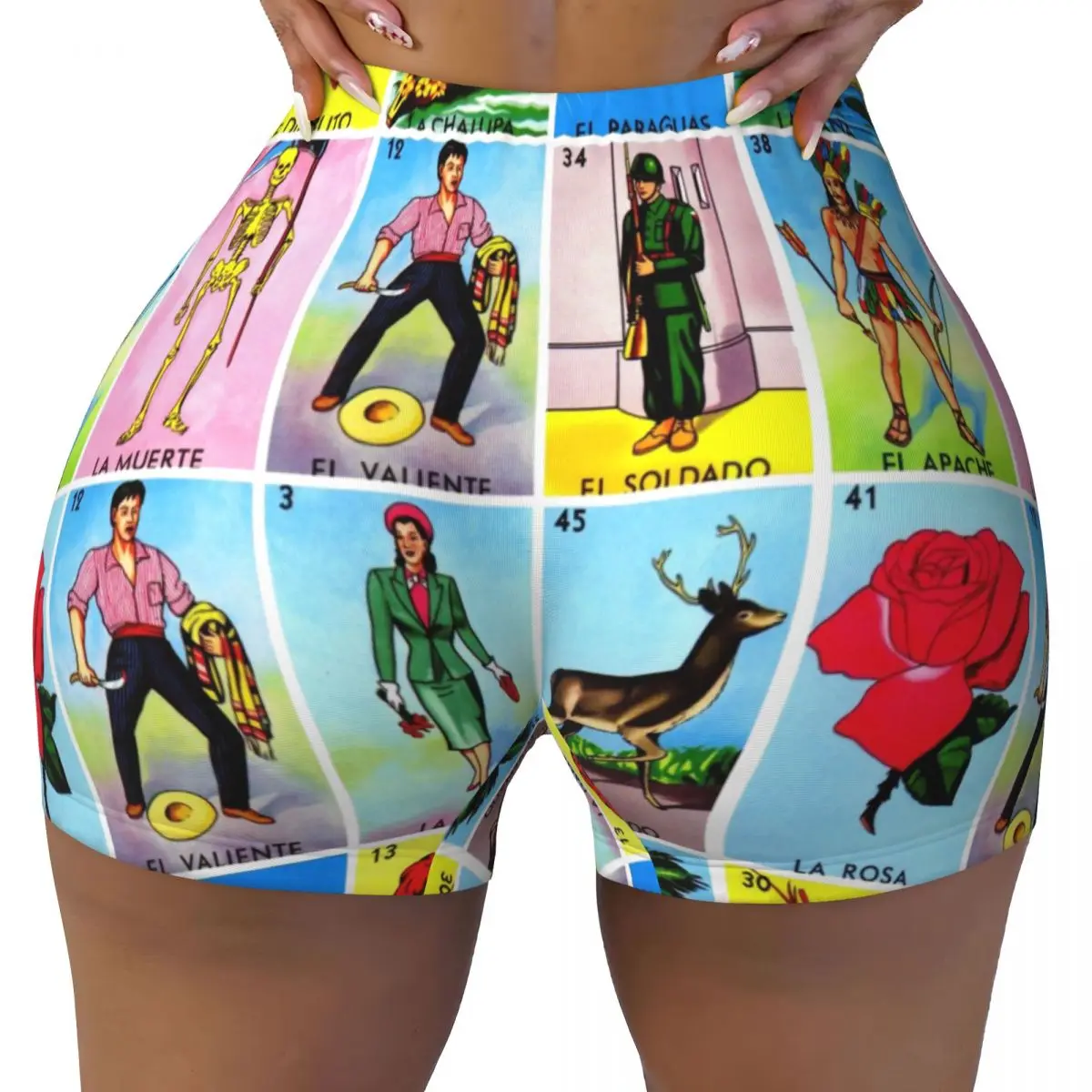 Custom Loteria Card Mexican Bingo Workout Shorts Women's Gym Volleyball Running Yoga Shorts