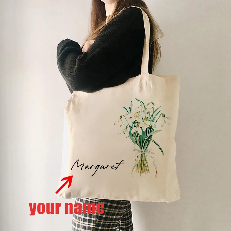 September Birth Month Flower Bouquet Personalized Canvas Tote Bag Birthday Gift Bachelorette Bridesmaid Gift Custom Shopping Bag