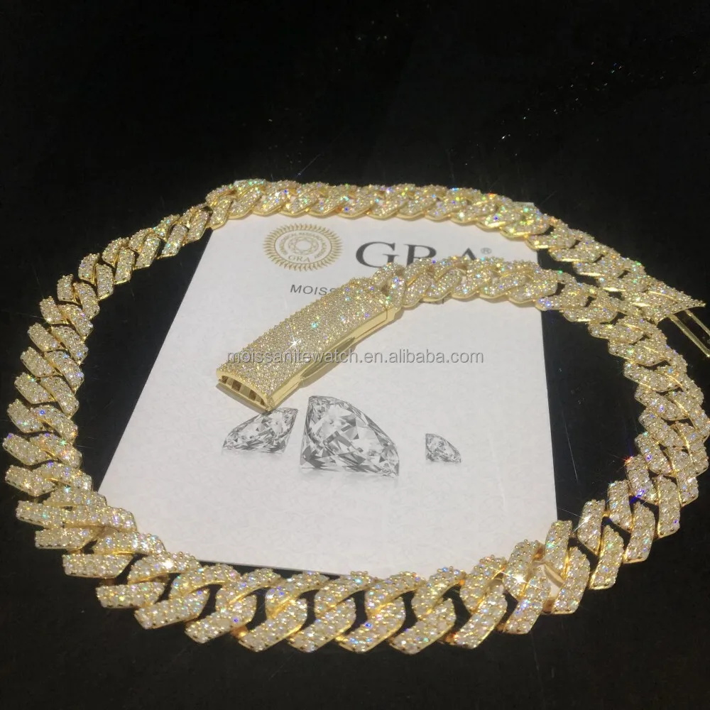 Flawless Vvs Diamond Hip Hop 925 Sterling Silver Cuban Link Chain 10k 14k 18k Gold Iced Out Moissanite Cuban Necklace Bracelet