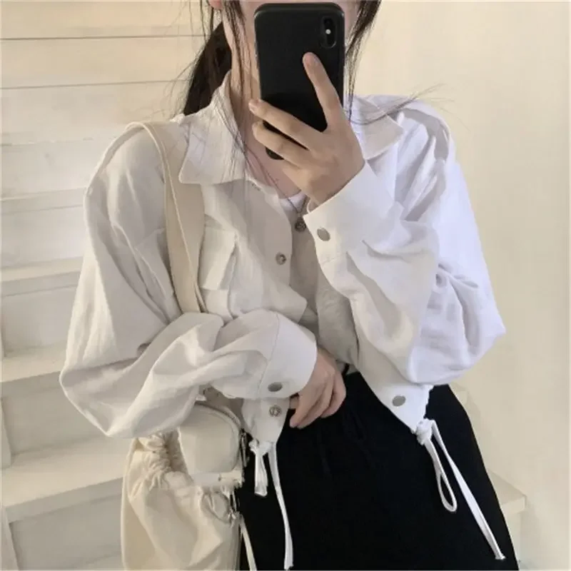 Deeptown Harajuku Fashion Cropped Autumn Jacket Women Chic and Elegant Streetwear Vintage 2000s Aesthetic Jackets Oversized Coat