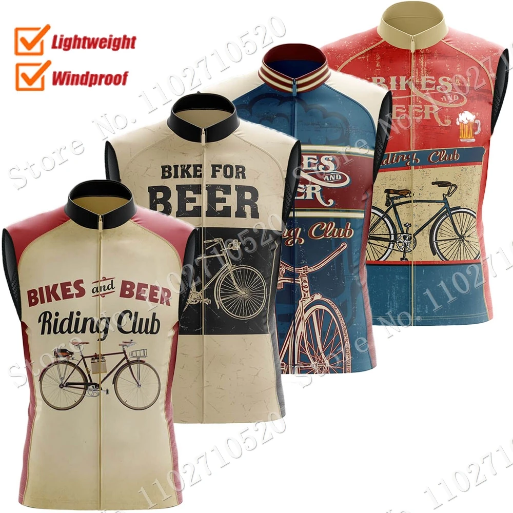 Retro Beer Wind Vest 2023 Team Vintage Riding Cycling Jersey Sleeveless Windproof Lightweight Vest MTB Maillot Ropa Ciclismo