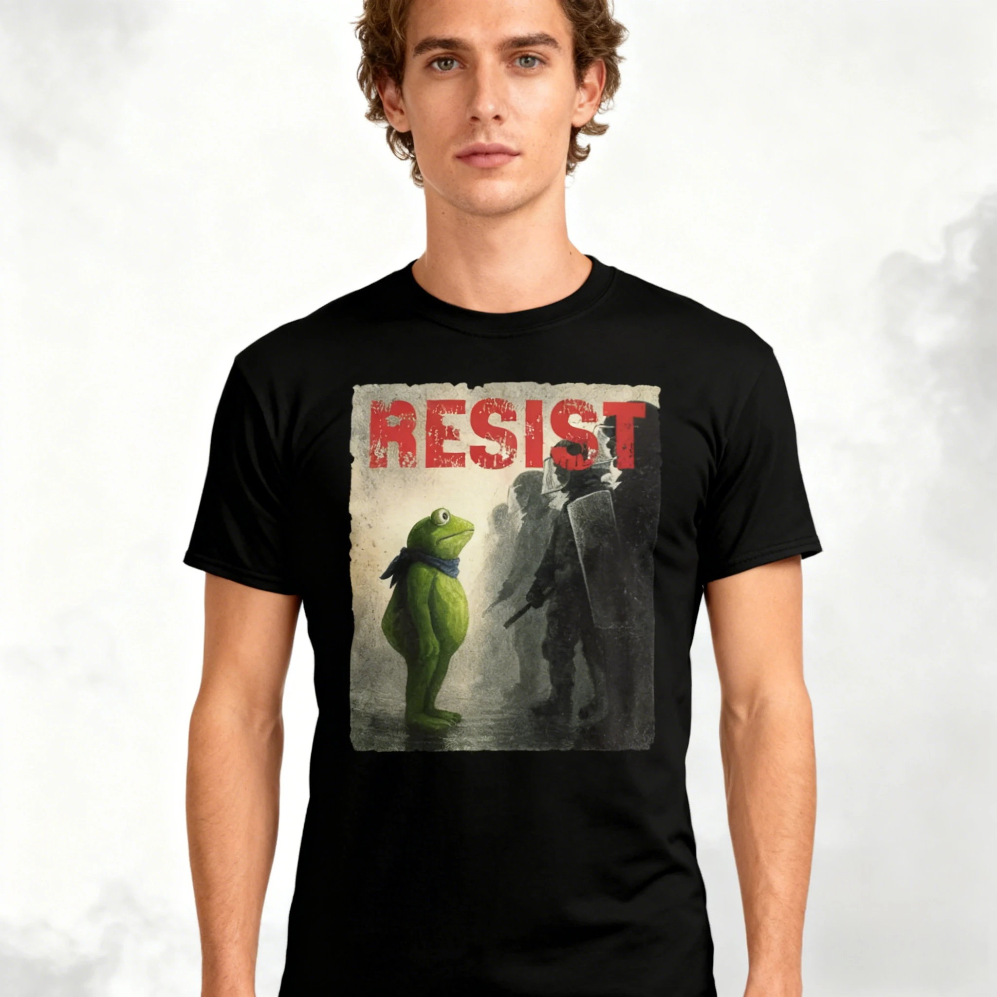 

Funny Frog Protest Scene Men Women T-Shirts Brave Fearless Frog Graphic Print Tees Streetwear Fashion Loose Casual Oversized Top