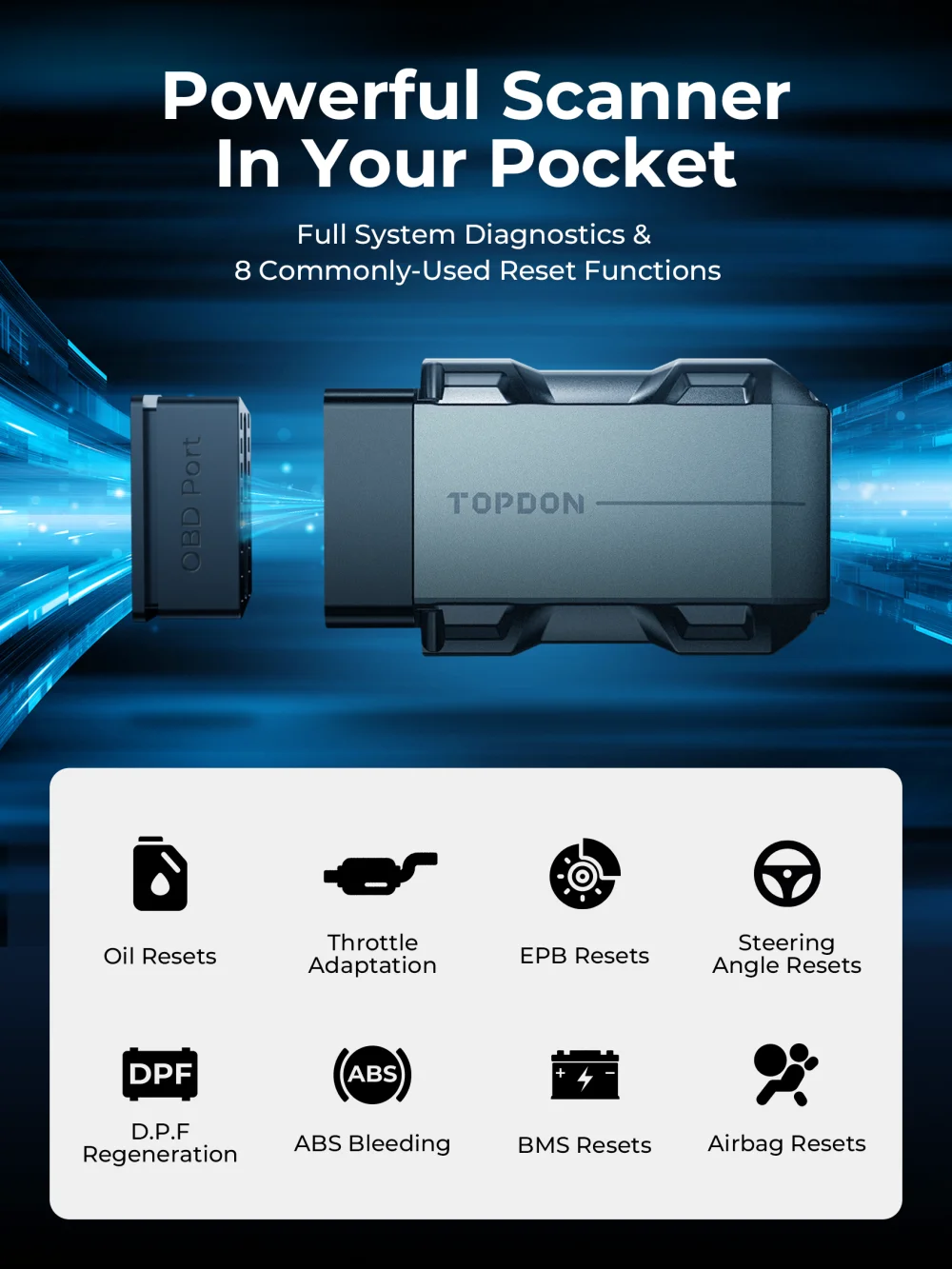 TOPDON TopScan Lite Scanner Smart Diagnostic Tool DTC Repair Guide Bluetooth OBD2 code reader Full System Active Test