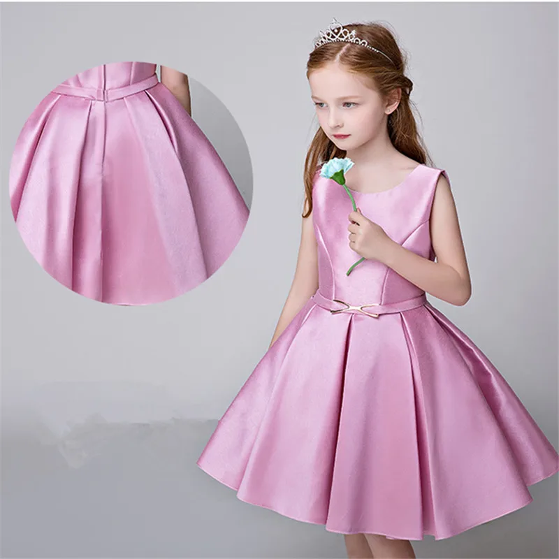 Luxury Prom Kids Elegant Satin Formal Fashion Flower Girl Party Dress Floral New Design Dresses Girls Customized