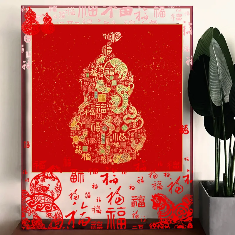 Chinese style acrylic silk scarf hanging painting living room festive decoration painting light luxury high sense entrance mural