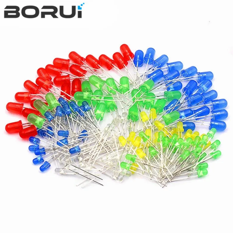 100pcs/lot 3mm 5mm LED Red Green Yellow Blue White F3 F5