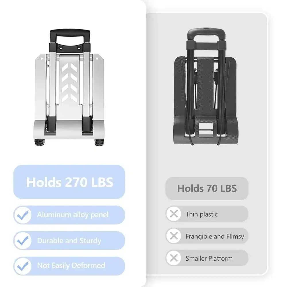 270LBS الثقيلة للطي شاحنة يدوية الألومنيوم عربة المرافق مع 4 عجلات خزان متقدمة الأمتعة التسوق نقل البضائع #3