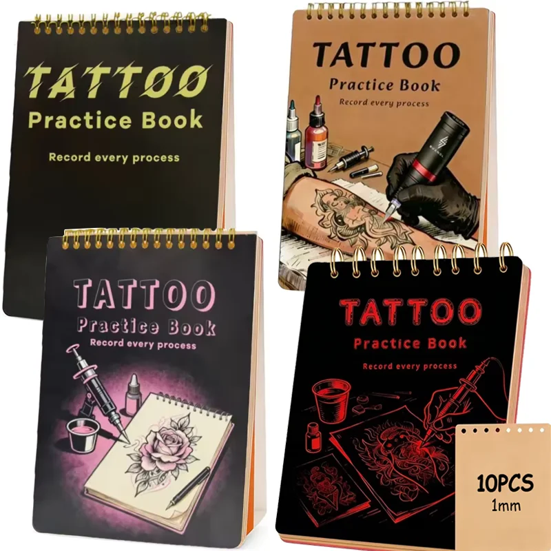 1pc Black Skin Tattoo Practice Book with 10 Pages of Practice Stickers, Double-Sided Tattoo Practice Leather Book Set