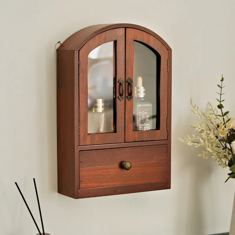 Wall Mounted Storage Cabinet Wooden Small Sundries Organizer Rack Desktop Cosmetic Storage Shelf Home Organization Holders - view 2
