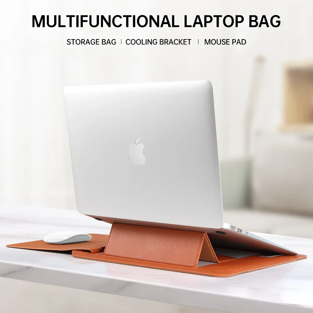 for MacBook Pro 14 14.2inch Laptop Sleeve Foldable Stand Mouse Pad Phone Holder Charger Cable Mouse Pouch Flip Bag Case