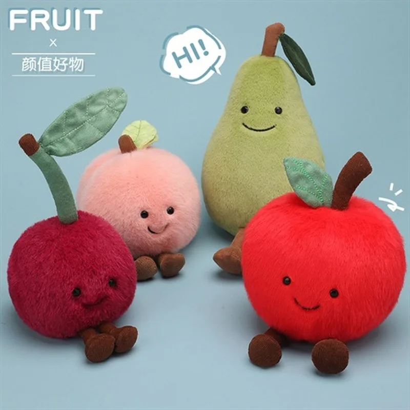 

Fun Fruit Doll Series Cute Apple Pear Bull Horn Bun Sun Soft Plush Toy Comfort Cloth Doll Room Decoration Desktop Ornaments Gift