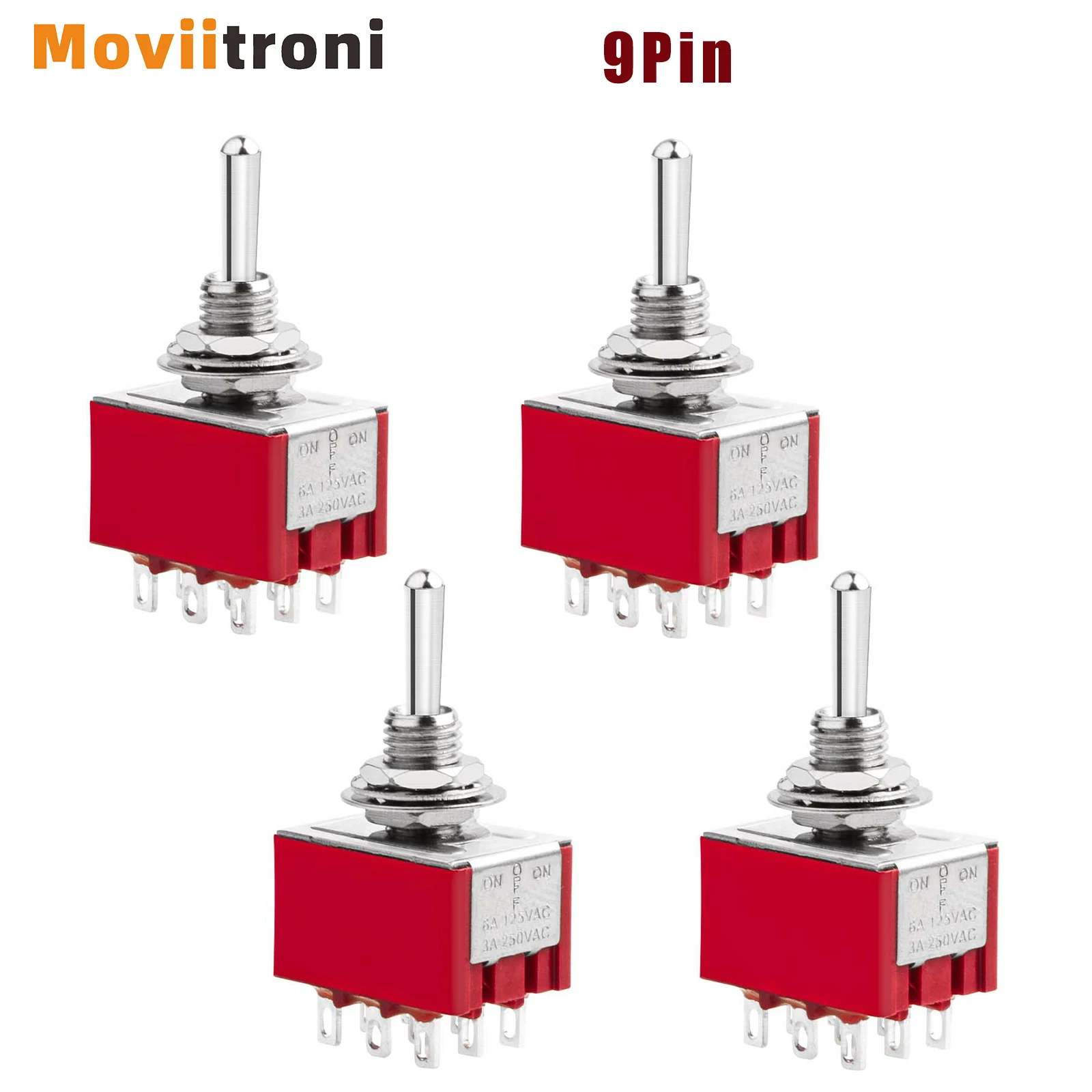 4pcs  9 Pin Toggle Switch 2 Position 3PDT Miniature Mts-302 ON/ON 6A 125V 3A 250V For Car Dash Dashboard Electronic