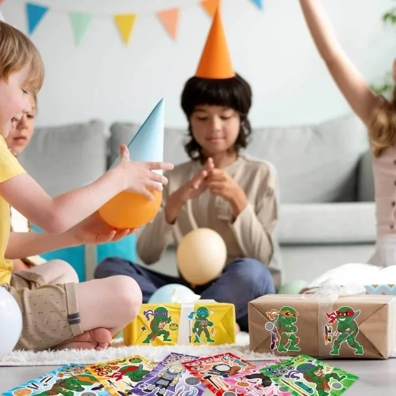 16 ورقة TMNT السلاحف النينجا الأطفال DIY بها بنفسك لغز ملصق الوجه مضحك أنيمي ملصقات الاطفال تجميع ملصقات لعب بنين بنات هدايا #6