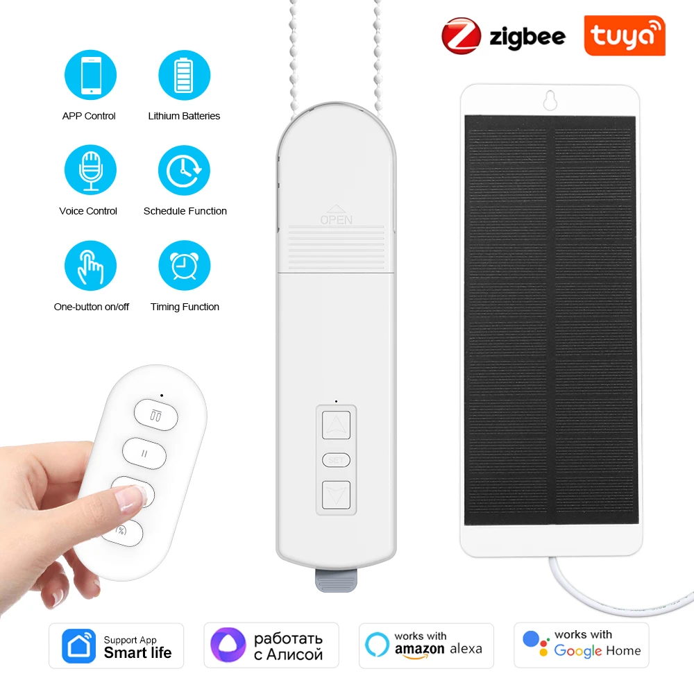 

Умный DIY моторизованный цепной ролик Tuya Zigbee жалюзи привод двигателя питание от солнечных панелей работает с приложением Alexa Google Home