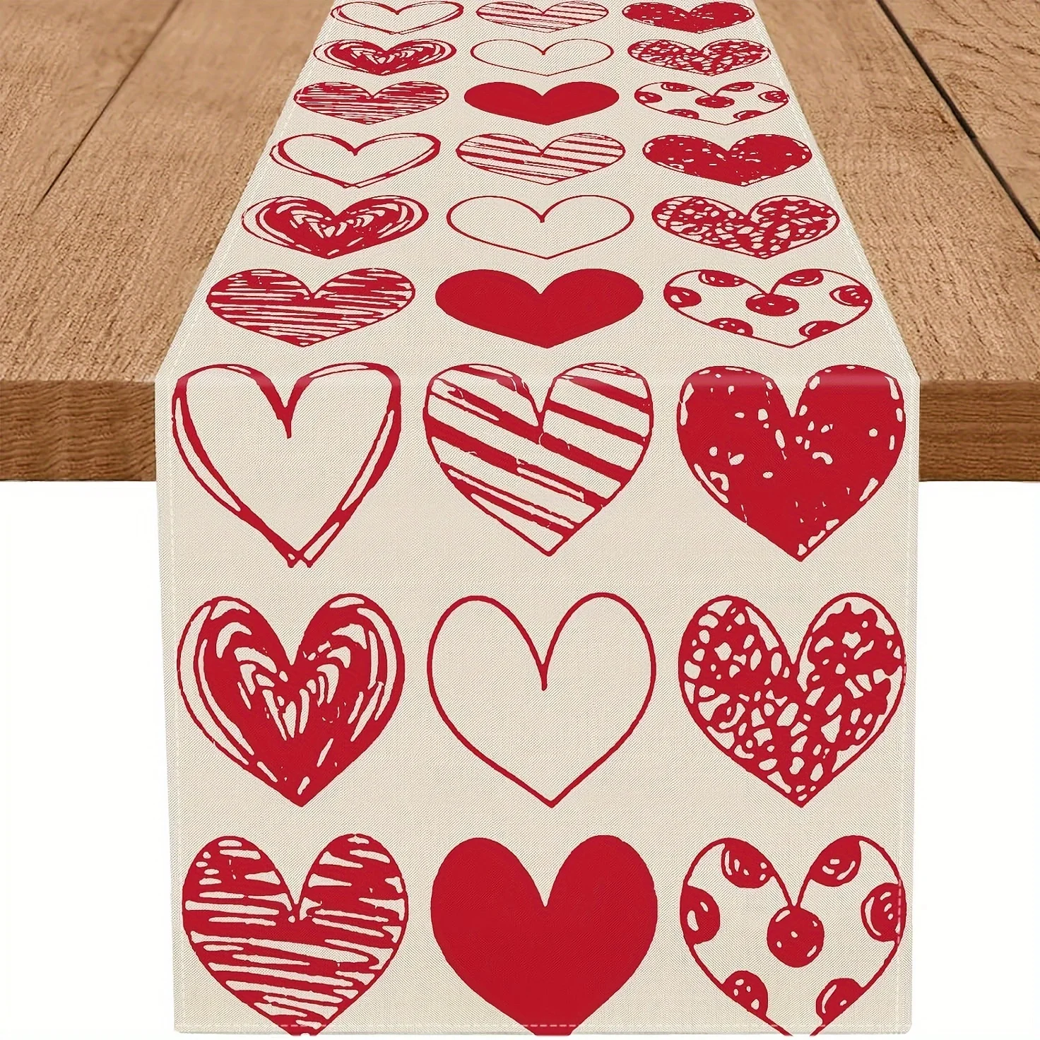 Valentine Table Runner | Red Heart Print for Mother's Day Wedding Anniversary Home Kitchen Decor (Flat Print)