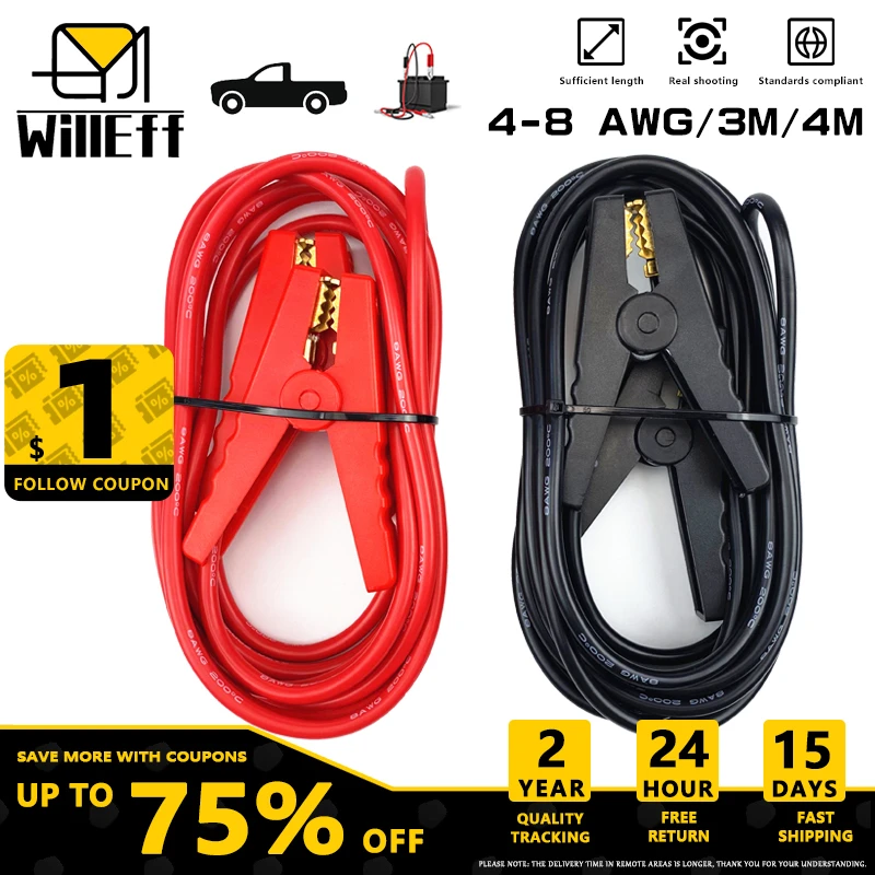 

Car Battery Jumper Silicone Wire Brass Alligator Clip Connector cable For Automobile Motorcycle Booster Power truck rescue Start