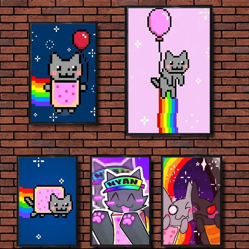 

cute Rainbow Alien Nyan Cat Poster Prints Wall Art Painting Picture Gift Living Room Bar Restaurant Dec Sticker Large
