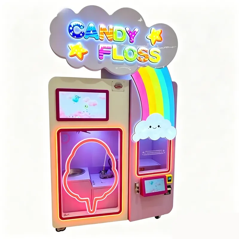 New Commercial Digital Automatic Cotton Candy Vending Machine for Rainbow Design Candy Floss Maker 21.5inch Touch Screen