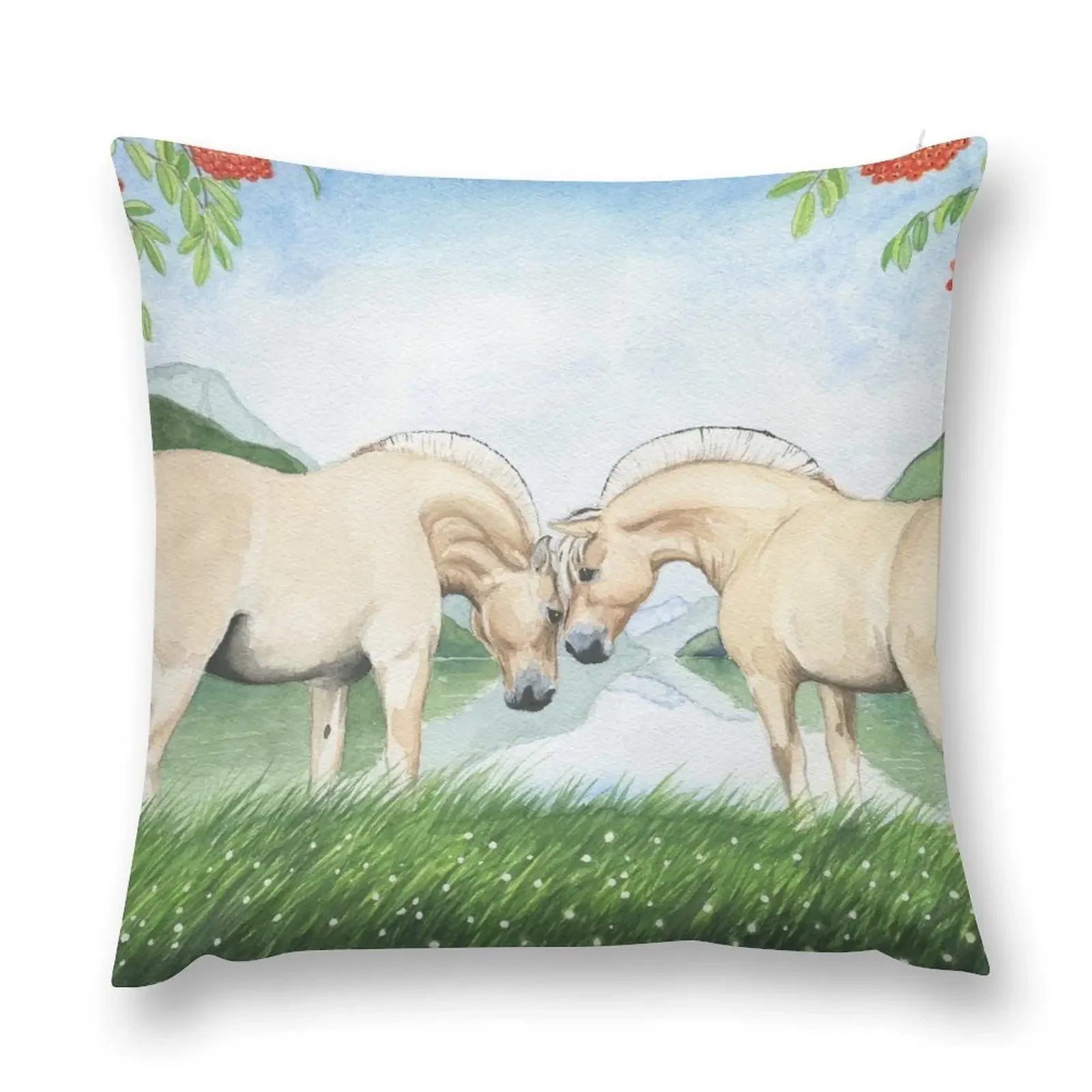 Norwegian horses in a fjord landscape Throw Pillow Sofas Covers Cushions Cover Pillowcases Cushion Covers Sofa pillow