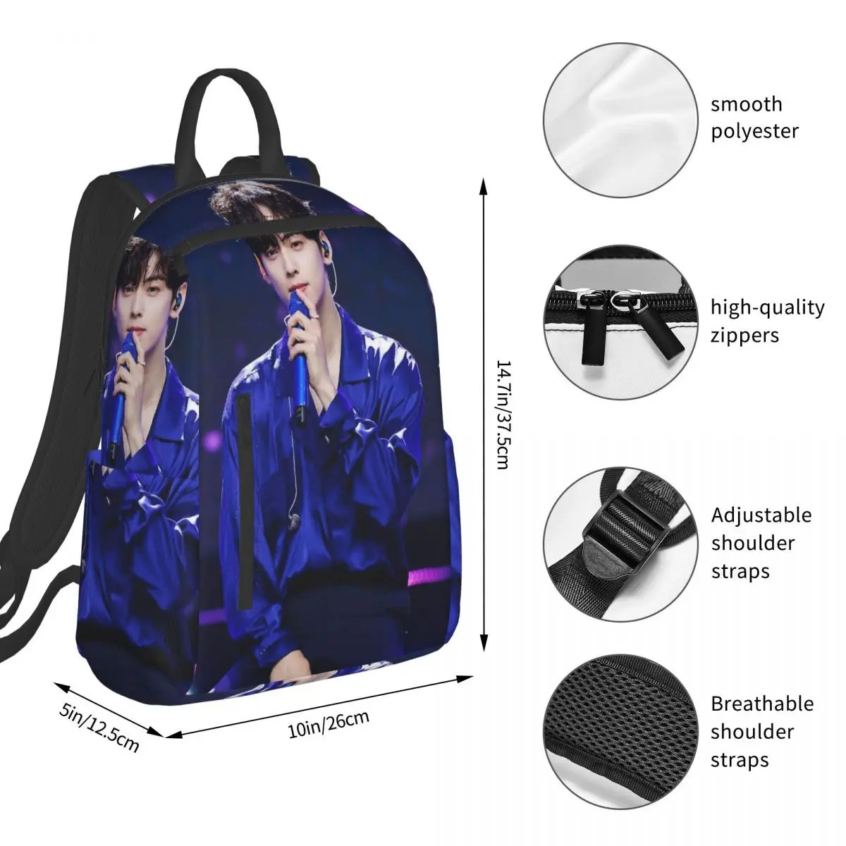 Cha Eun Woo Korean Actor Backpack Student BookBag Kids School Bag Computer Shoulder Bags Men Women