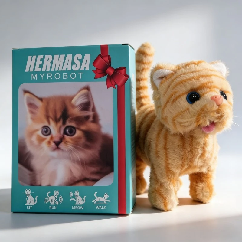 ของเล่นแมวตุ๊กตาเดินได้ มีเสียง - ตุ๊กตาแมวอิเล็กทรอนิกส์พร้อมเสียง ของขวัญสัตว์เลี้ยงเคลื่อนไหวได้อัจฉริยะสำหรับเด็กในวันเกิด