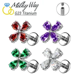Popular Earrings G23 Titanium Nose Piercing Set 5A CZ Stones Four Leaf Clover Ear Cartilage cochlear Sexy Body Piercing Jewelry