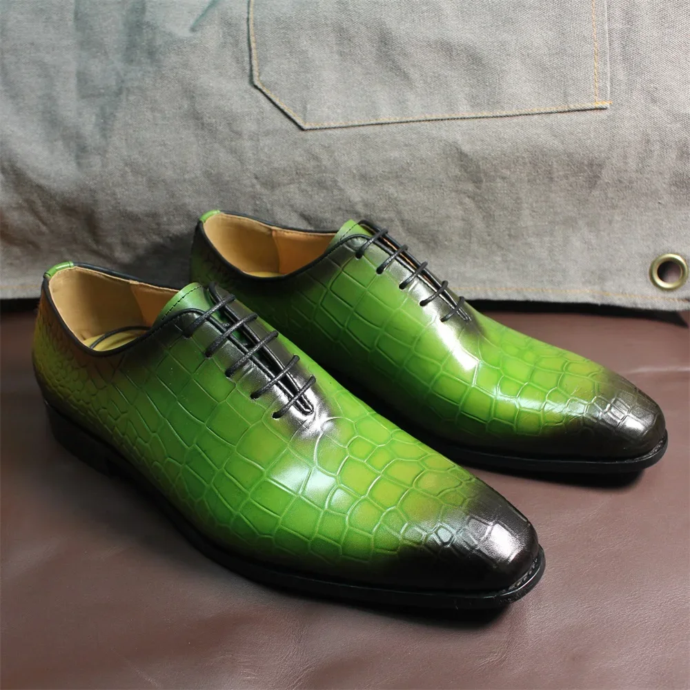 FELIX CHU Men's Genuine Cow Leather Shoes Crocodile Print Business Green Dress Shoes Formal Wedding Footwear for Spring Autumn - Image 5
