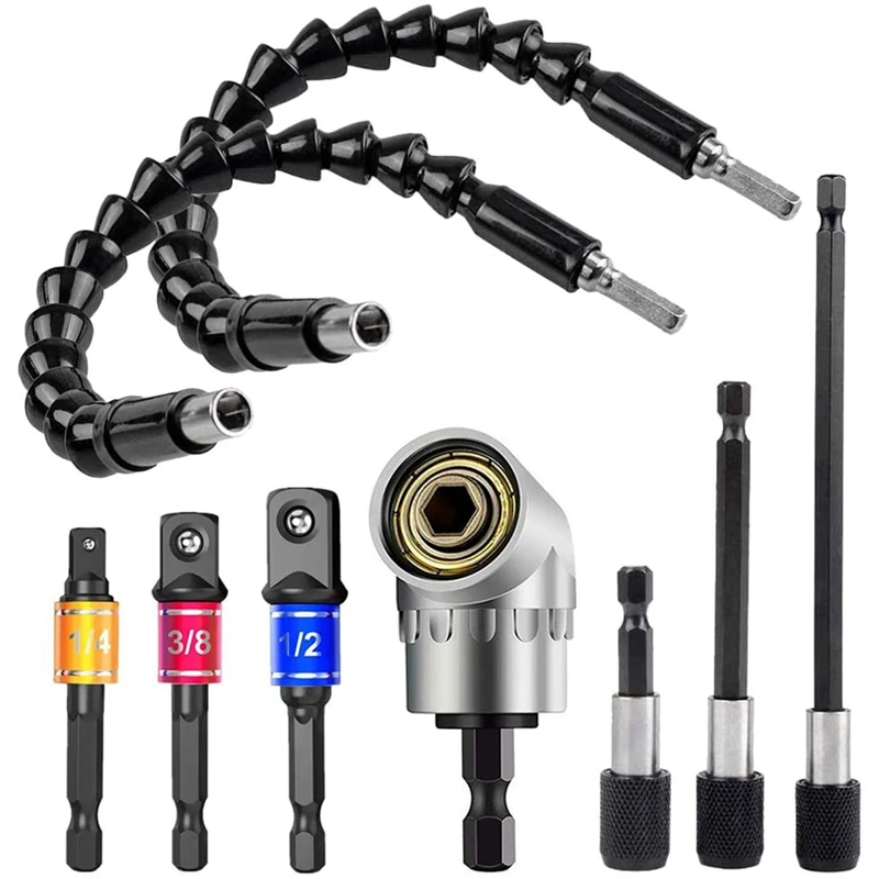 Broca flexível Extensão Bit Set, Hex Shank, Porca Driver Bit, Broca Bendable, Adaptador de soquete universal