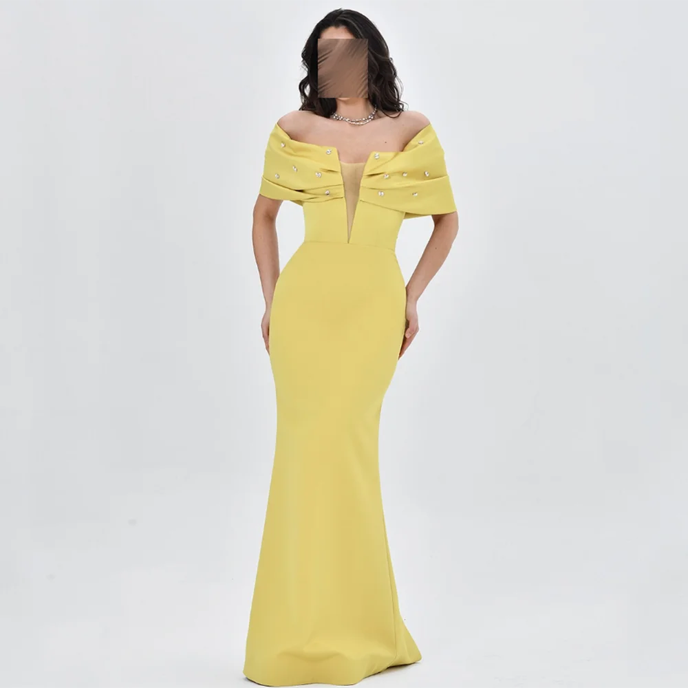 

Customized Deep V-Neck Formal Evening Dress Pleat Off The Shoulder Crystal Beading mermaid Prom Gown Backless Long Party Dress