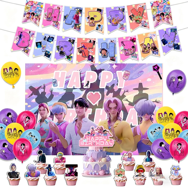 kpop demon hunters Party Balloon Decoration Combo, Colorful Balloons + Letter Decor, Kids' Birthday & Party Decor Fans Gifts