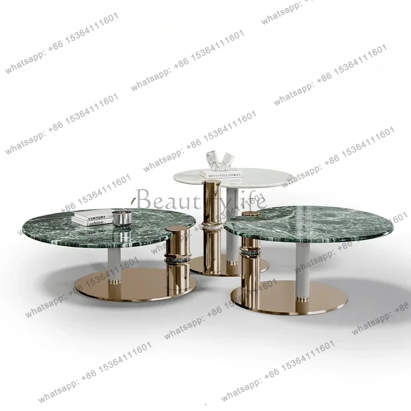 

Italian modern light luxury natural marble/special-shaped oval bamboo coffee table side table combination