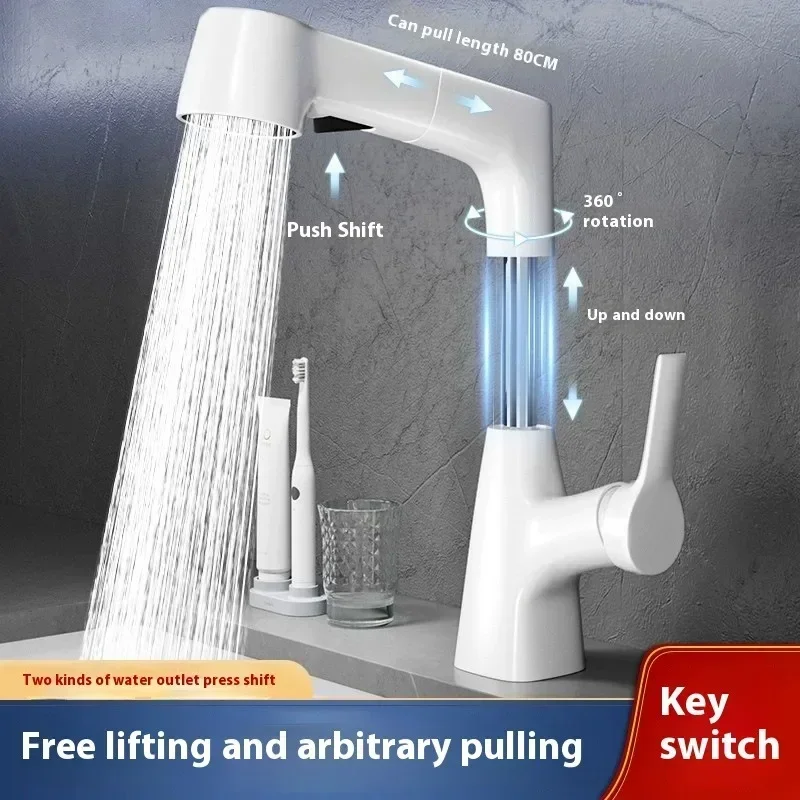 Pull Out Lift Kitchen Faucet 360° Rotatable Bathroom Basin Faucet Stainless Steel Kitchen Sink Faucet with Pull Out Sprayer