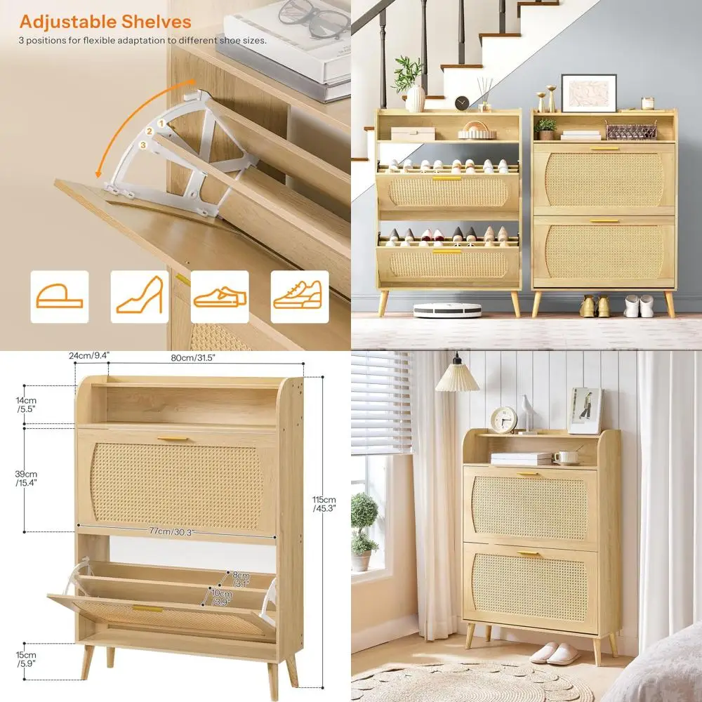 

Narrow Natural Shoe Storage Cabinet with Adjustable Shelves for Entryway or Living Room