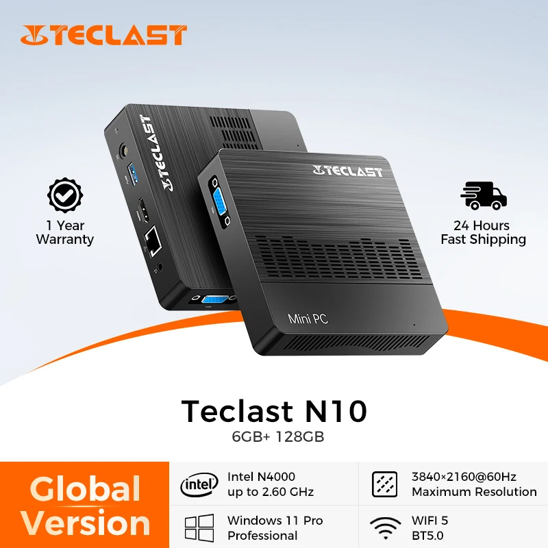 Teclast N10 Mini PC Intel N4000 Windows 11 Pro DDR4 6GB 128GB Dual Output 4K HD Desktop WiFi 5 Pocket  MinI PC Office Computer