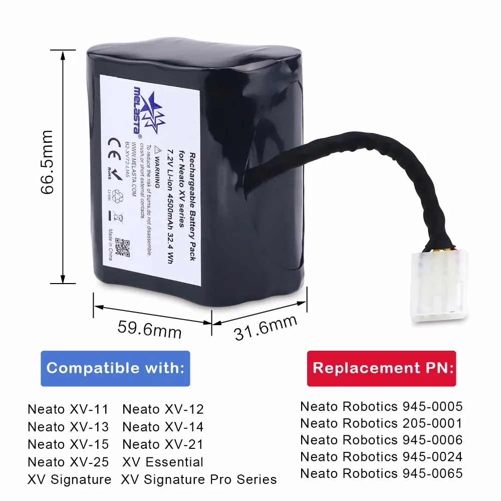 Melasta 7.2V 4.5Ah Li-ion Battery Compatible with Neato XV-11 XV-12 XV-14 XV-15 XV-21 XV-25 Signature XV pro - Brand Cells