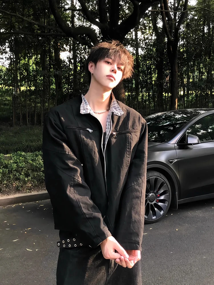 

American Sle Harlandon Jaet Men's Autumn High Street Casual Loose Top Street Sle Workwear Coat with Stand Collar