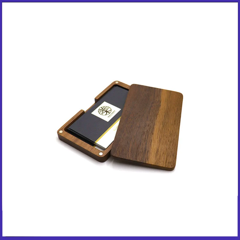 Natural Wood Business Card Holder Pocket Slim Business Card Credit Black Walnut Color Business Magnetic Card Case