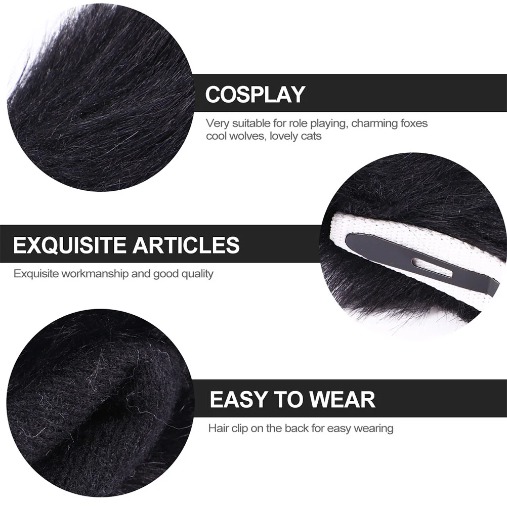 2 pares de orelhas de gato grampo de cabelo codplay prop clipe de halloween baile adorável cosplay preto festa braçadeira presilha