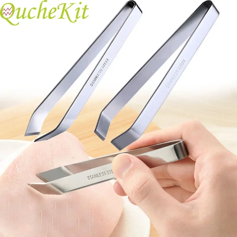 Stainless Steel Fish Bone Tweezers Food Epilator Remover Slants Tweezer Tongs Pick-Up Utensils Kitchen Seafood Tools Crafts