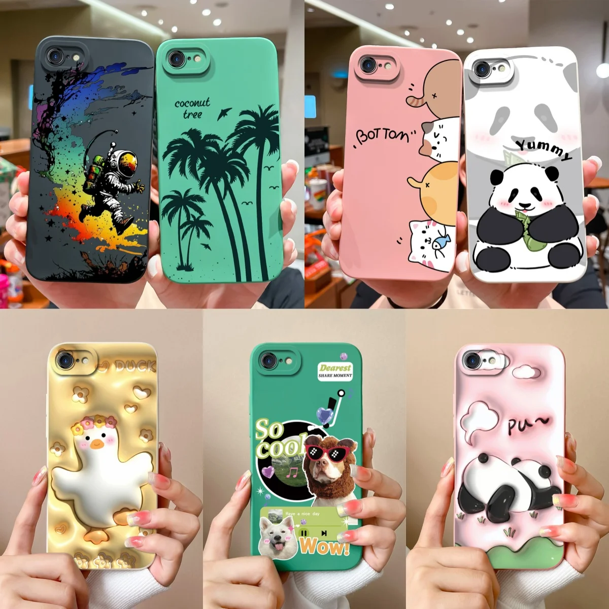 For iPhone 7 8 Plus Case Cute Animals Phone Cover For iPhone 6 SE X XR XS Max Camera Protection Soft Liquid Silicone Back Covers