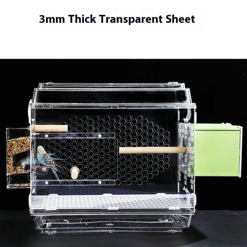 Transparent Acrylic Birdcage Incubation Box Small Pet Supplies Includes Removable Birdcage（Package A, without the green section）