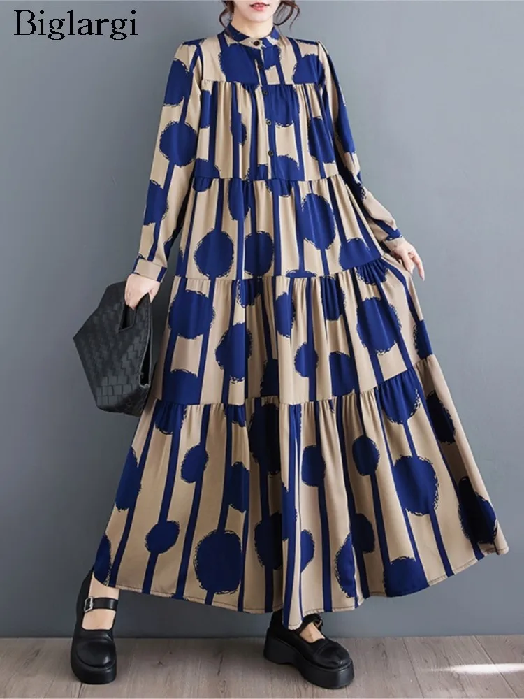 Oversized Polka Dot Striped Spring Dress Women Loose Fashion Long Shirt Ladies Dresses Casual Woman Long Dress