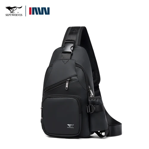 Imagen 2 del producto Septwolves, bolso bandolera de cuero de gran capacidad para hombre, mochila de viaje para el pecho, mochila de un hombro, bolso cruzado impermeable, bolso bandolera para iPad