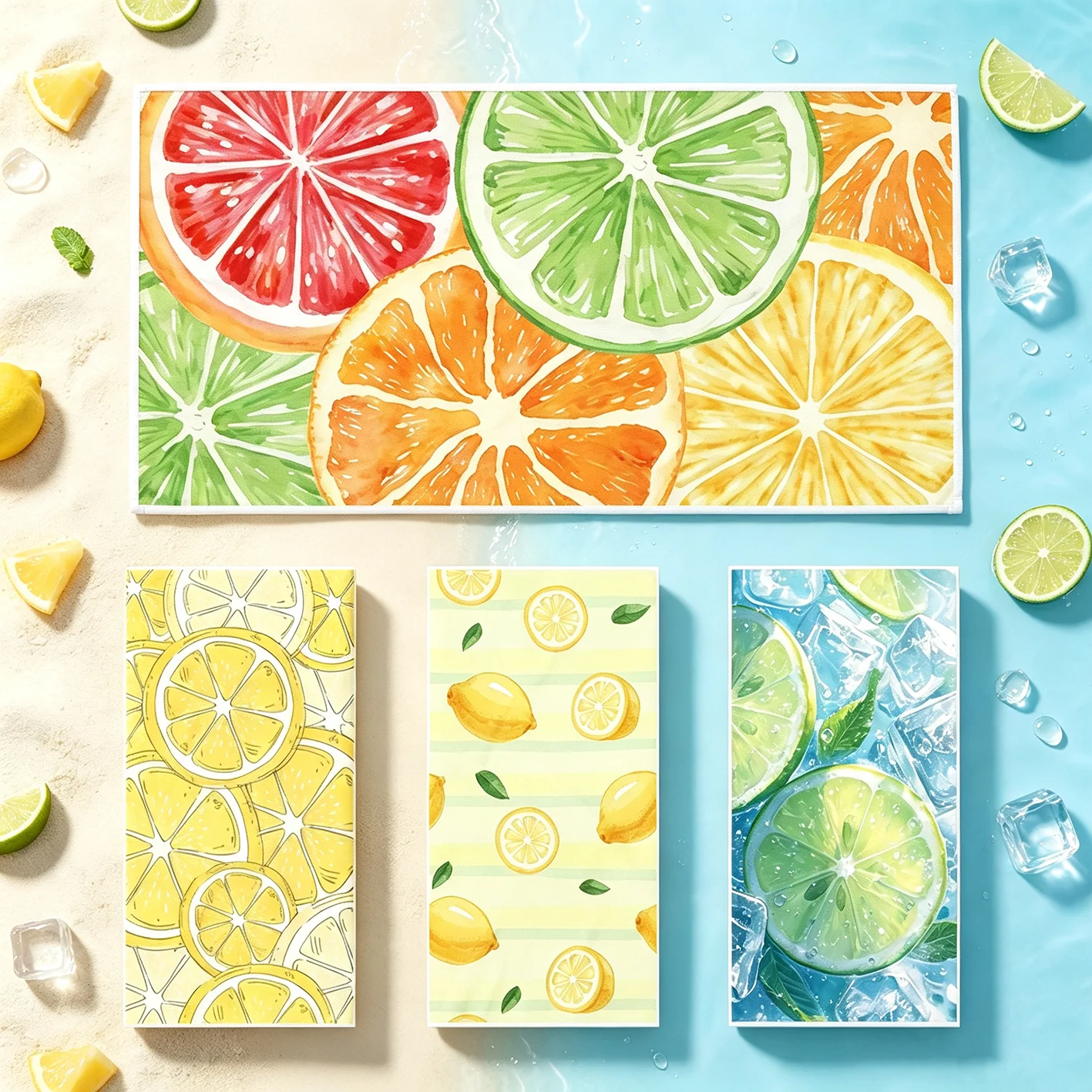 75x150cm Watercolor Lemon Print Beach Towel Summer Fruit Citrus Microfiber Quick Dry Soft Bath Swim Towel for Pool Travel Decor
