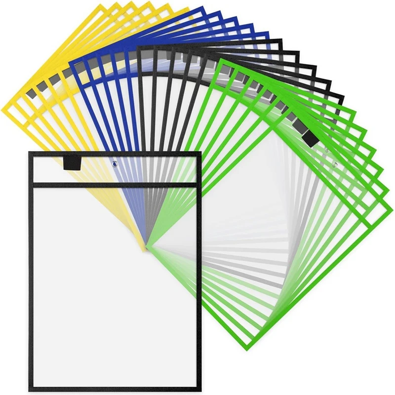 

28Piece Work Note Holder Pocket Plastic File Bag Dry Erase Sleeve For Teacher Office Organization D