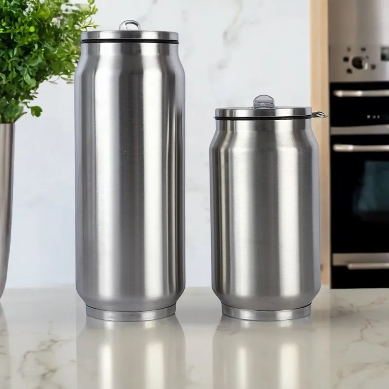 Sleek Sporty American Style Double-Layer Stainless Steel Thermos Coffee Cup with Reusable Straw - Insulated Vacuum Flask for Hot